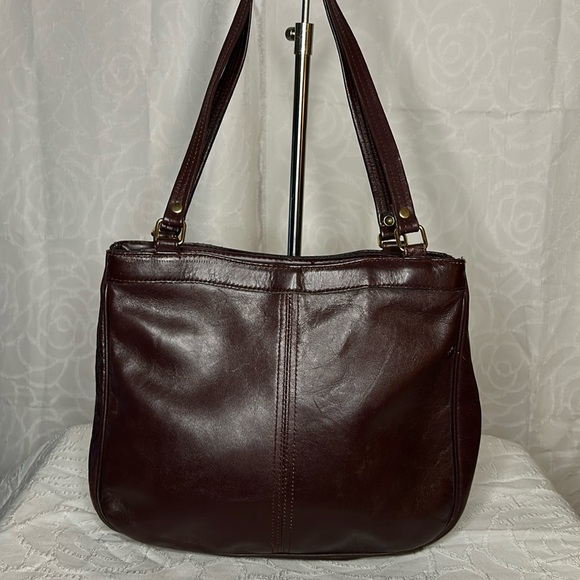 CONTESSA Vintage burgundy genuine leather shoulder handbag. Made in Hong Kong. - Picture 4 of 13